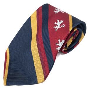 Vintage Retro Red Gold Navy Blue Lion 60's 70's Necktie Neck Tie